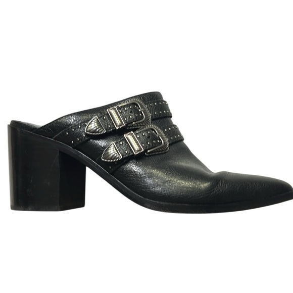 Frye Flynn Black Leather Buckle Detail Mules - Picture 1 of 6
